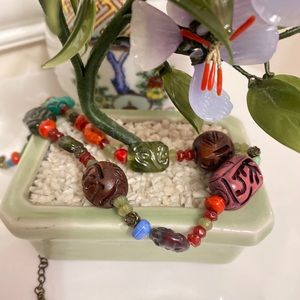Vintage Carved Cinnabar & Beads Necklace